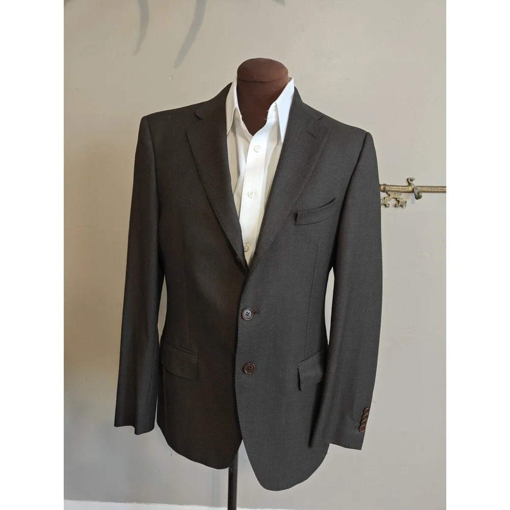Corallo Rosso Mens Super 110s Sport Coat 40R Brown Birdseye Italy 3 Button G805